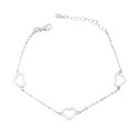 Bracciale maglia forzatina con 3 cuori sagoma zirconati bianchi placcato oro bianco in argento 925