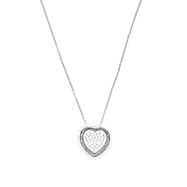 Collana cuori passanti zirconati bianco e lisci placcato oro bianco in argento 925