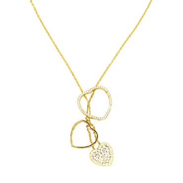 Collana cuori passanti zirconati bianco e lisci placcato oro giallo in argento 925
