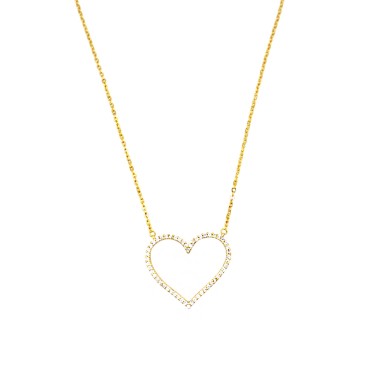 Collana maglia forzatina con centrale sagoma cuore zirconato bianco placcata oro giallo in argento 925
