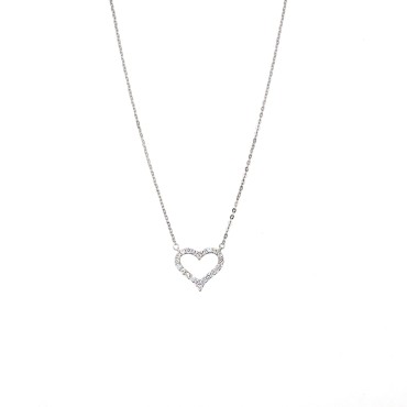 Collana maglia forzatina con centrale sagoma cuore zirconato bianco placcata oro bianco in argento 925