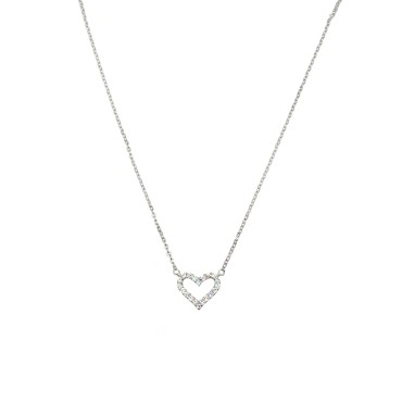 Collana maglia forzatina con centrale sagoma cuore zirconato bianco placcata oro bianco in argento 925