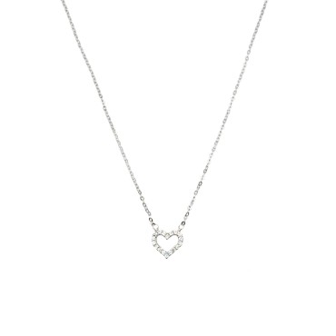 Collana maglia forzatina con centrale sagoma cuore zirconato bianco placcata oro bianco in argento 925