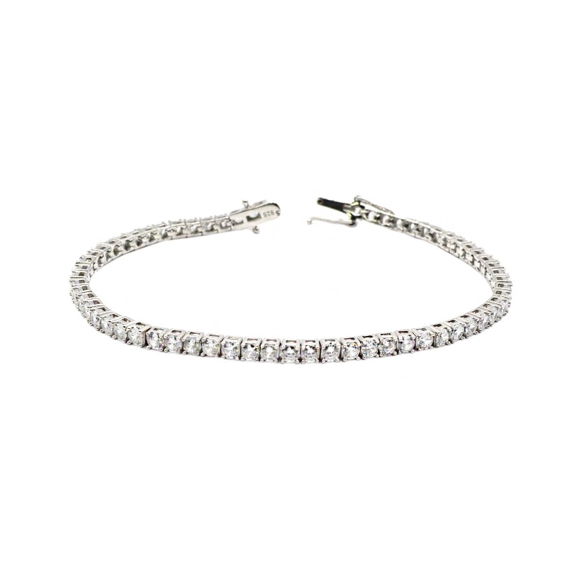 Bracciale tennis placcato oro bianco con zirconi bianchi da 3 mm. in argento 925