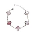 Bracciale maglia biscotto con quadrifogli smaltati rosa perlato placcato oro bianco in argento 925