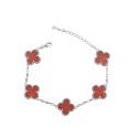 Bracciale maglia biscotto con quadrifogli smaltati rossi placcato oro bianco in argento 925