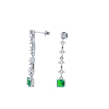 Orecchini pendenti tennis con zircone finale quadrato verde placcati oro bianco in argento 925