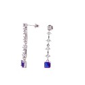 Orecchini pendenti tennis con zircone finale quadrato blu placcati oro bianco in argento 925