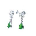 Orecchini pendenti con spole di zirconi bianchi e goccia verde placcati oro bianco in argento 925