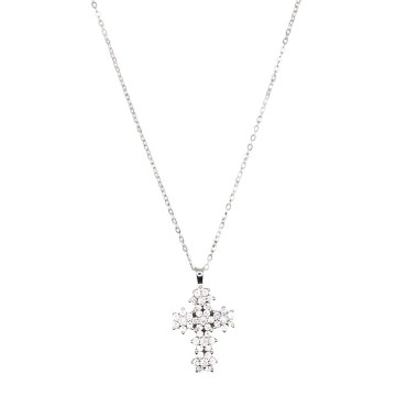 Collana croce con fiori di zirconi bianchi placcato oro bianco in argento 925