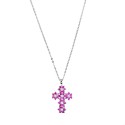 Ciondolo croce con fiori ,zircone centrale bianco in cornice di zirconi rossi placcato oro bianco in argento 925