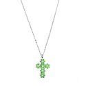 Ciondolo croce con fiori ,zircone centrale bianco in cornice di zirconi verde placcato oro bianco in argento 925