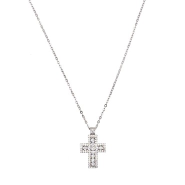 Collana croce zirconata bianca con centrale di zirconi bianchi placcato oro bianco in argento 925