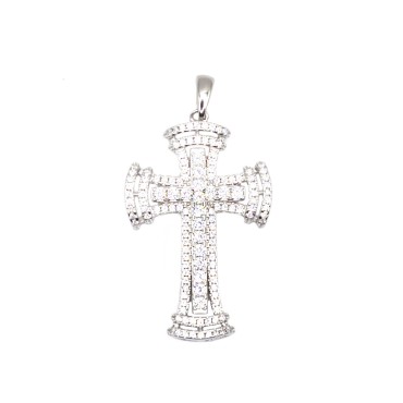 Ciondolo croce traforata e zirconata bianca placcato oro bianco in argento 925