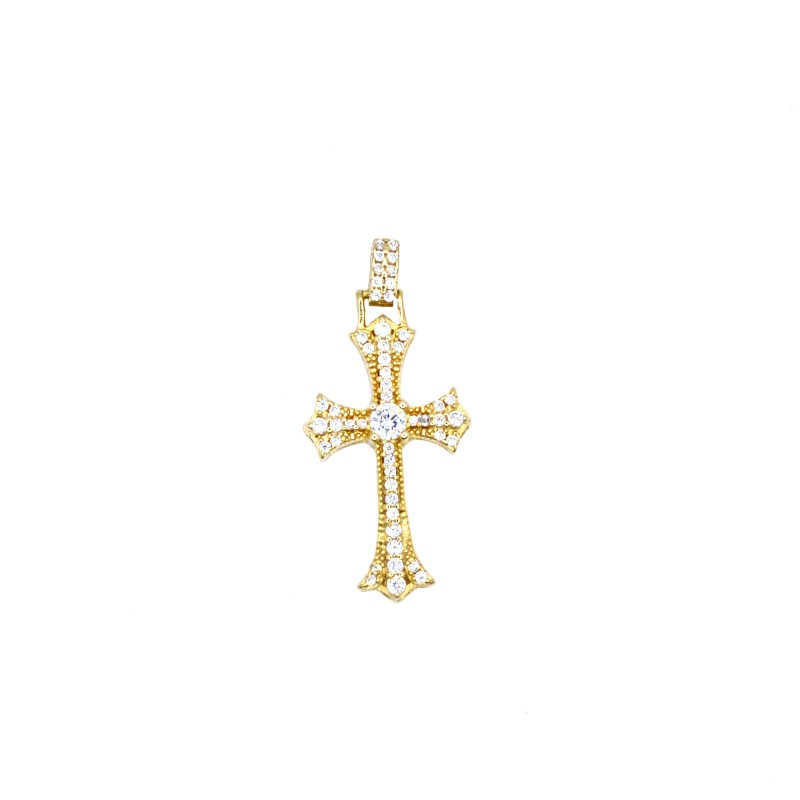 Ciondolo croce zirconata bianca con punto luce centrale placcato oro giallo in argento 925