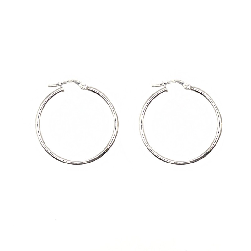 Orecchini a cerchio canna tubolare con chiusura a ponte placcati oro bianco in argento 925