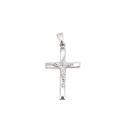 Ciondolo croce bombata con cristo microfuso placcato oro bianco in argento 925