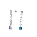 Orecchini pendenti tennis con zircone finale quadrato azzurro placcati oro bianco in argento 925