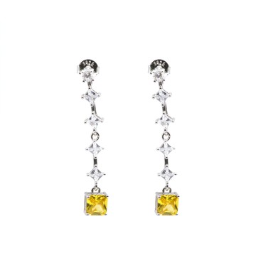 Orecchini pendenti tennis con zircone finale quadrato giallo placcati oro bianco in argento 925