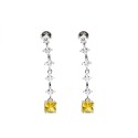 Orecchini pendenti tennis con zircone finale quadrato giallo placcati oro bianco in argento 925