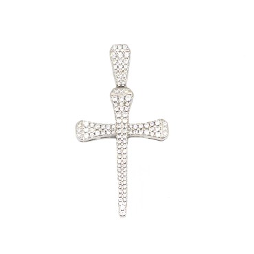Ciondolo croce e contromaglia zirconata bianca placcato oro bianco in argento 925