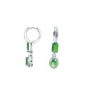 Orecchini cerchio zirconato bianco con baguetta e ovale verde in cornice di zirconi bianchi placcati oro bianco in argento 925