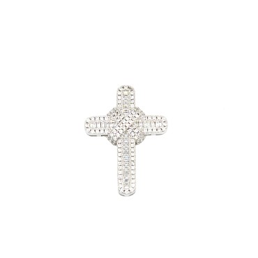 Ciondolo croce passante zirconata bianca con x centrale e baguette bianche placcato oro bianco in argento 925