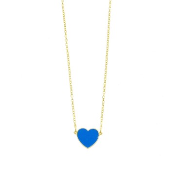 Collana maglia rolò diamantata placcata oro giallo con cuore 13x12 mm smaltato blu in argento 925