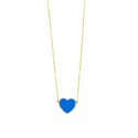 Yellow gold plated diamond rolo link necklace with blue enamelled heart 13x12 mm in 925 silver