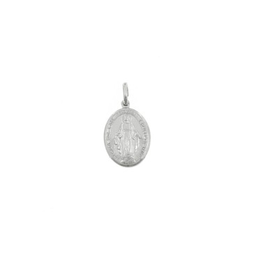 Miraculous medal pendant 14x19 mm white gold plated in 925 silver