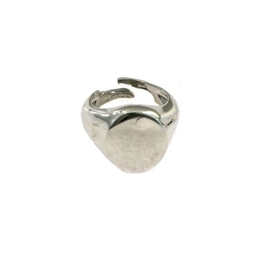 Anello mignolo regolabile scudo ovale placcato oro bianco in argento 925