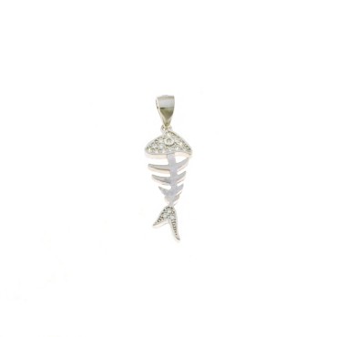 Bone pendant with white zircon head and tail and white gold plated openwork eye in 925 silver