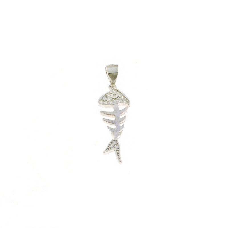 Bone pendant with white zircon head and tail and white gold plated openwork eye in 925 silver