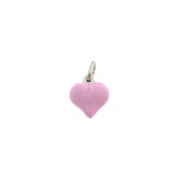 White gold plated rose enamel paired heart pendant in 925 silver