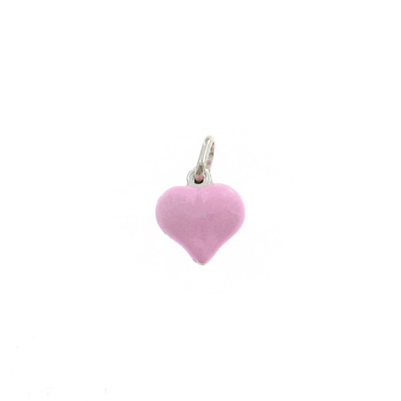 Ciondolo cuore accoppiato smaltato rosa placcato oro bianco in argento 925