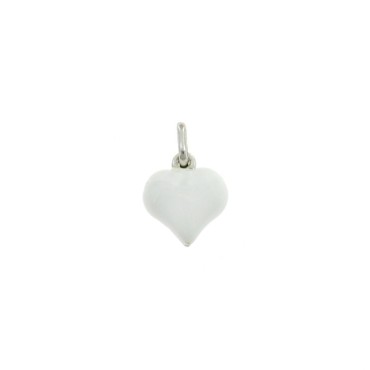 Ciondolo cuore accoppiato smaltato bianco placcato oro bianco in argento 925
