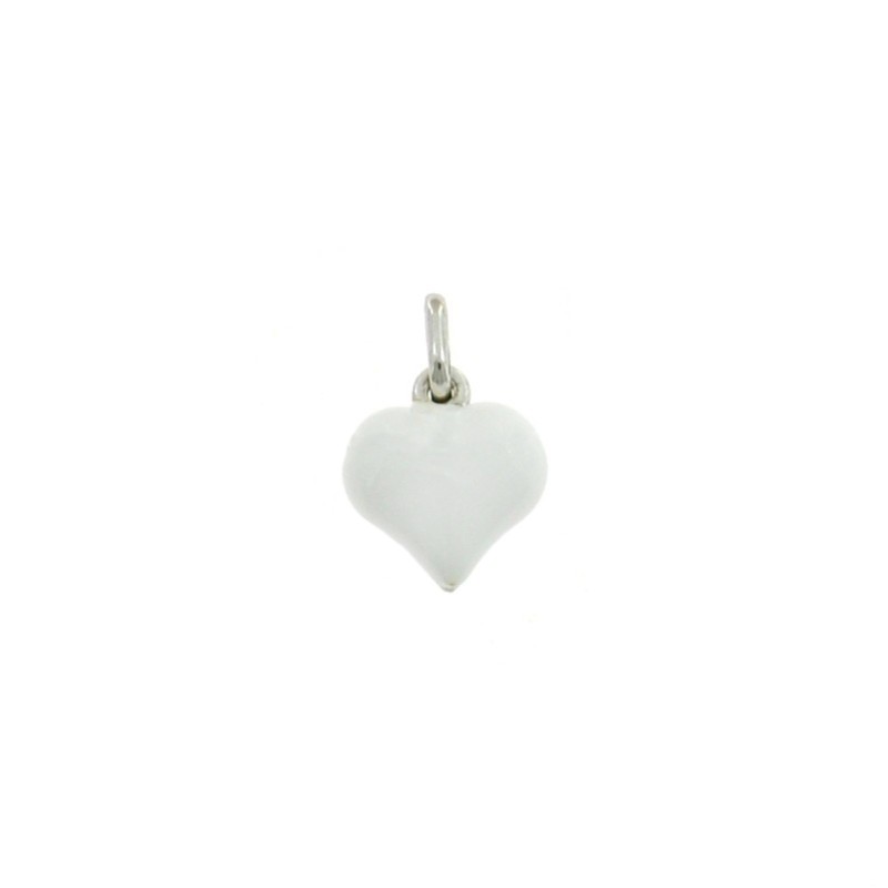 Ciondolo cuore accoppiato smaltato bianco placcato oro bianco in argento 925