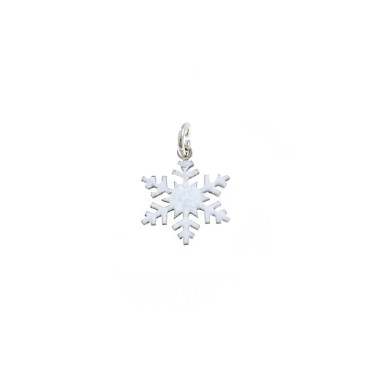 Ciondolo fiocco di neve a lastra smaltato bianco placcato oro bianco in argento 925