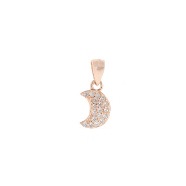 Moon pendant with white cubic zirconia pave rose gold plated in 925 silver
