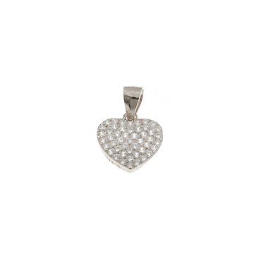 White gold plated white zircon pave heart pendant in 925 silver