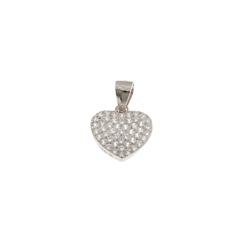 White gold plated white zircon pave heart pendant in 925 silver