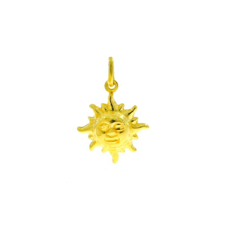 Sun pendant paired and engraved yellow gold plated in 925 silver