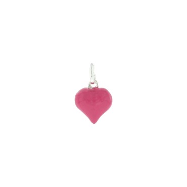 Fuchsia enameled paired heart pendant white gold plated in 925 silver