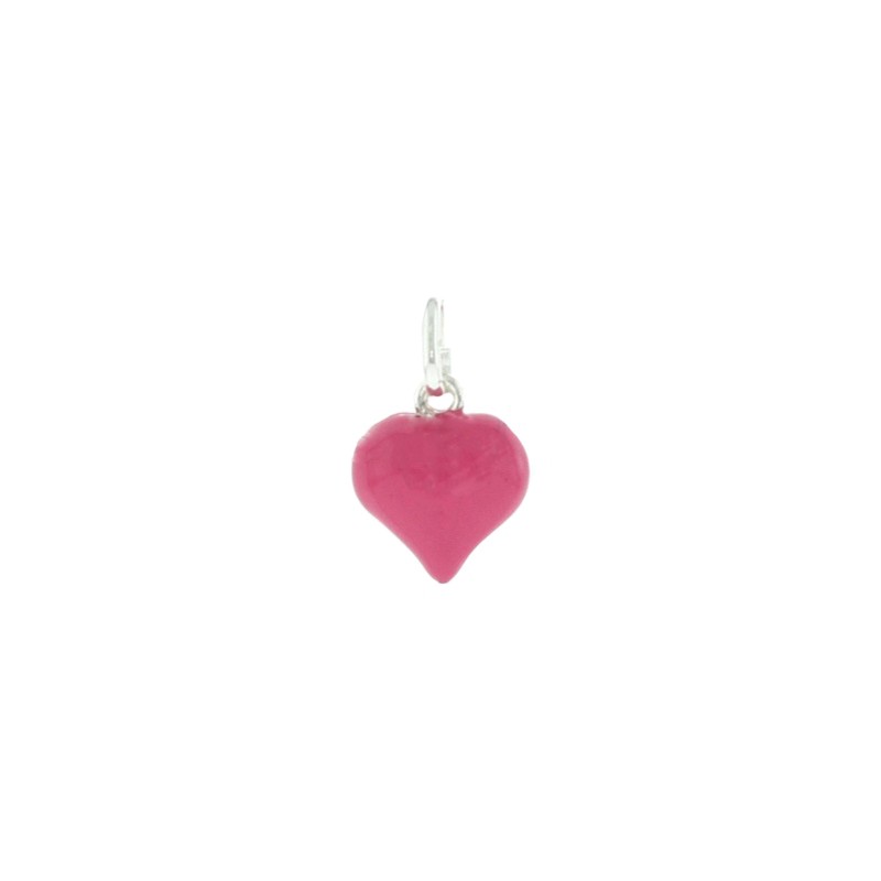 Fuchsia enameled paired heart pendant white gold plated in 925 silver