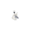 White semi-zircon unicorn head pendant with white gold plated black zircon eye in 925 silver
