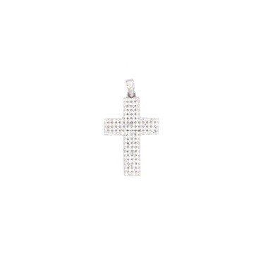 Cross pendant in white cubic zirconia pave with white gold plated zirconia counter-link in 925 silver