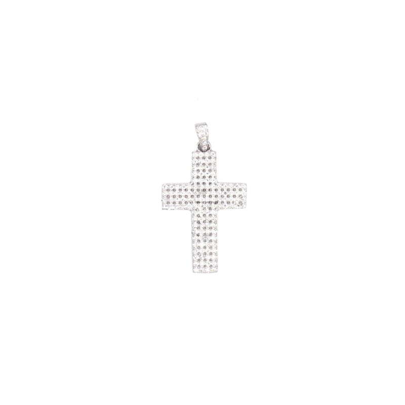 Cross pendant in white cubic zirconia pave with white gold plated zirconia counter-link in 925 silver