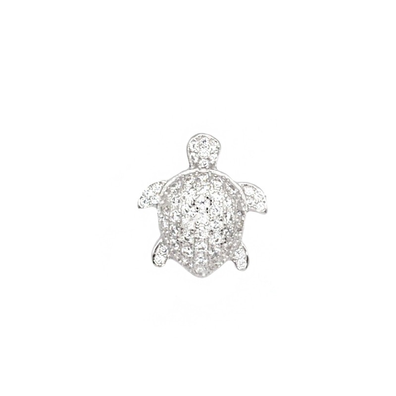 White zircon turtle pendant with white gold-plated passing link in 925 silver