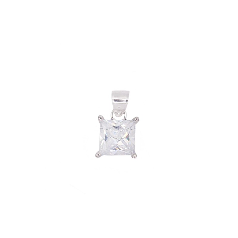 Square light point pendant with white gold plated 6 mm zircon in 925 silver
