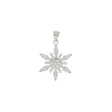 White gold plated white zircon snowflake pendant in 925 silver